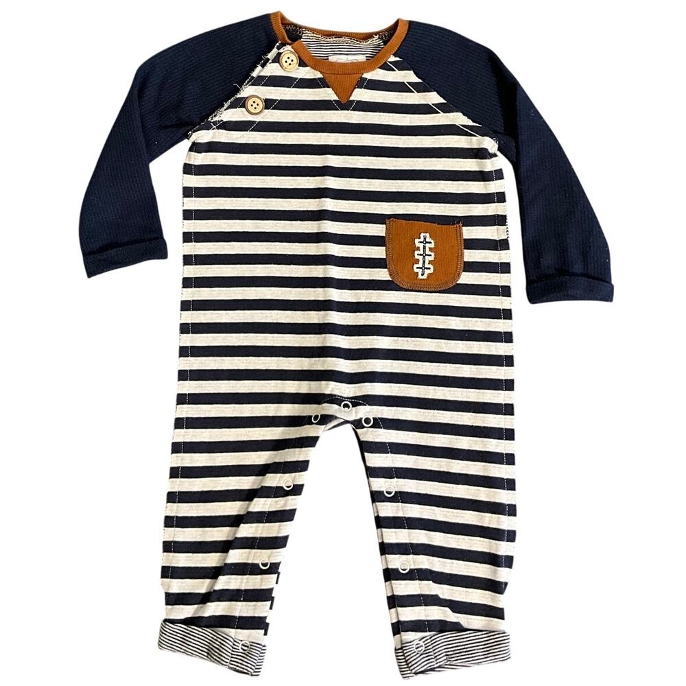 Mud Pie Size 9-12 Months Football Cuff Leg Snap Stripped Button Shoulder 1 PC